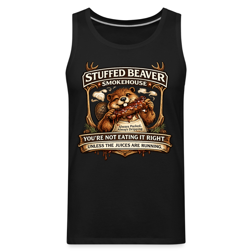 Stuffed Beaver Smokehouse Funny Tank Top Color: Deep Navy