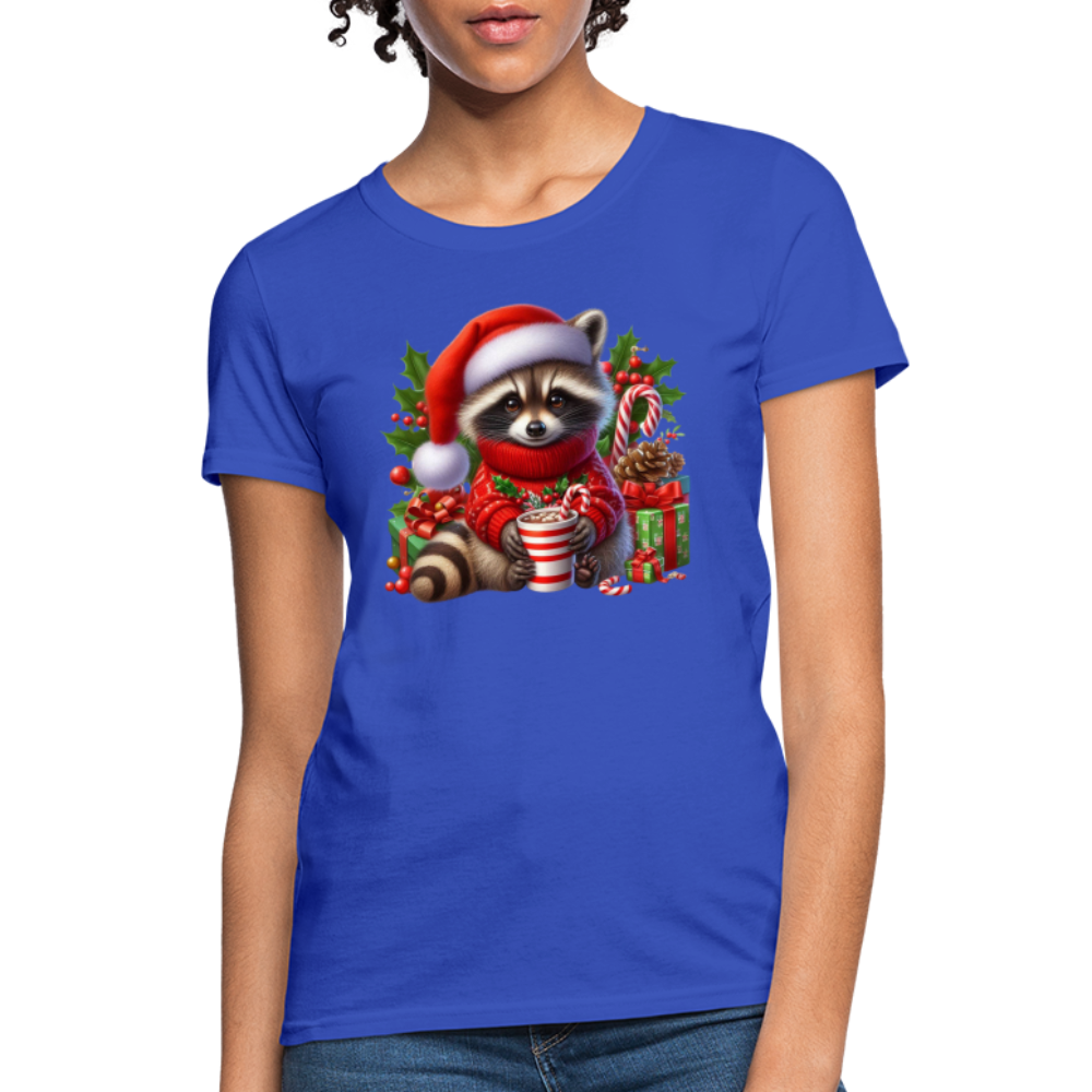 Christmas Cute Feral Raccoon Women's Contoured T-Shirt - royal blue