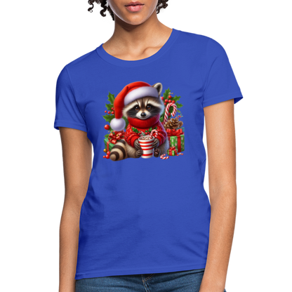 Christmas Cute Feral Raccoon Women's Contoured T-Shirt - royal blue