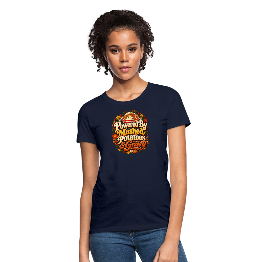 Powered by Mashed Potatoes & Gravy – Fall Floral Women’s T-Shirt - navy