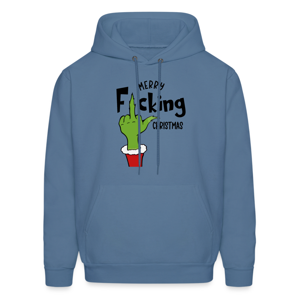 Merry F*cking Christmas Grumpy Middle Finger Hoodie - denim blue