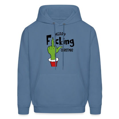 Merry F*cking Christmas Grumpy Middle Finger Hoodie - denim blue