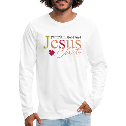 Pumpkin Spice and Jesus Christ Men's Premium Long Sleeve T-Shirt - white