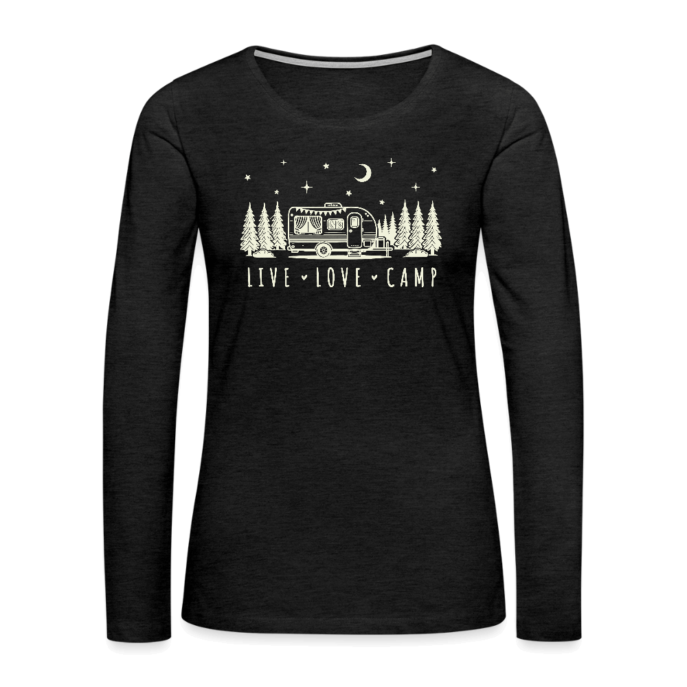 Live Love Camp Women’s Long Sleeve Tee – Night Sky Camper Color: charcoal grey