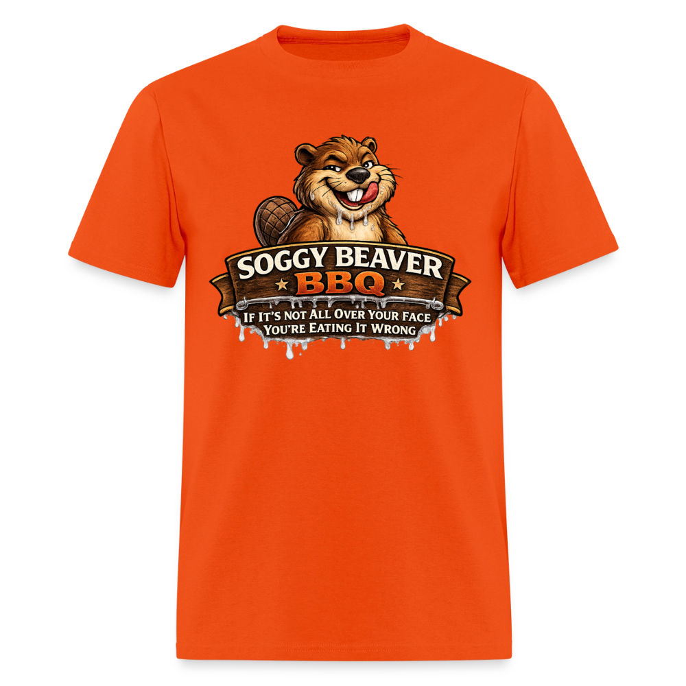 Soggy Beaver BBQ Funny Graphic T-Shirt Color: Orange