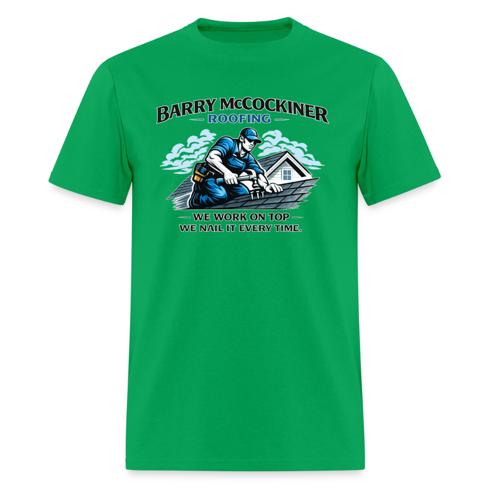 Barry McCockiner Roofing Funny Adult T-Shirt Color: Bright Green