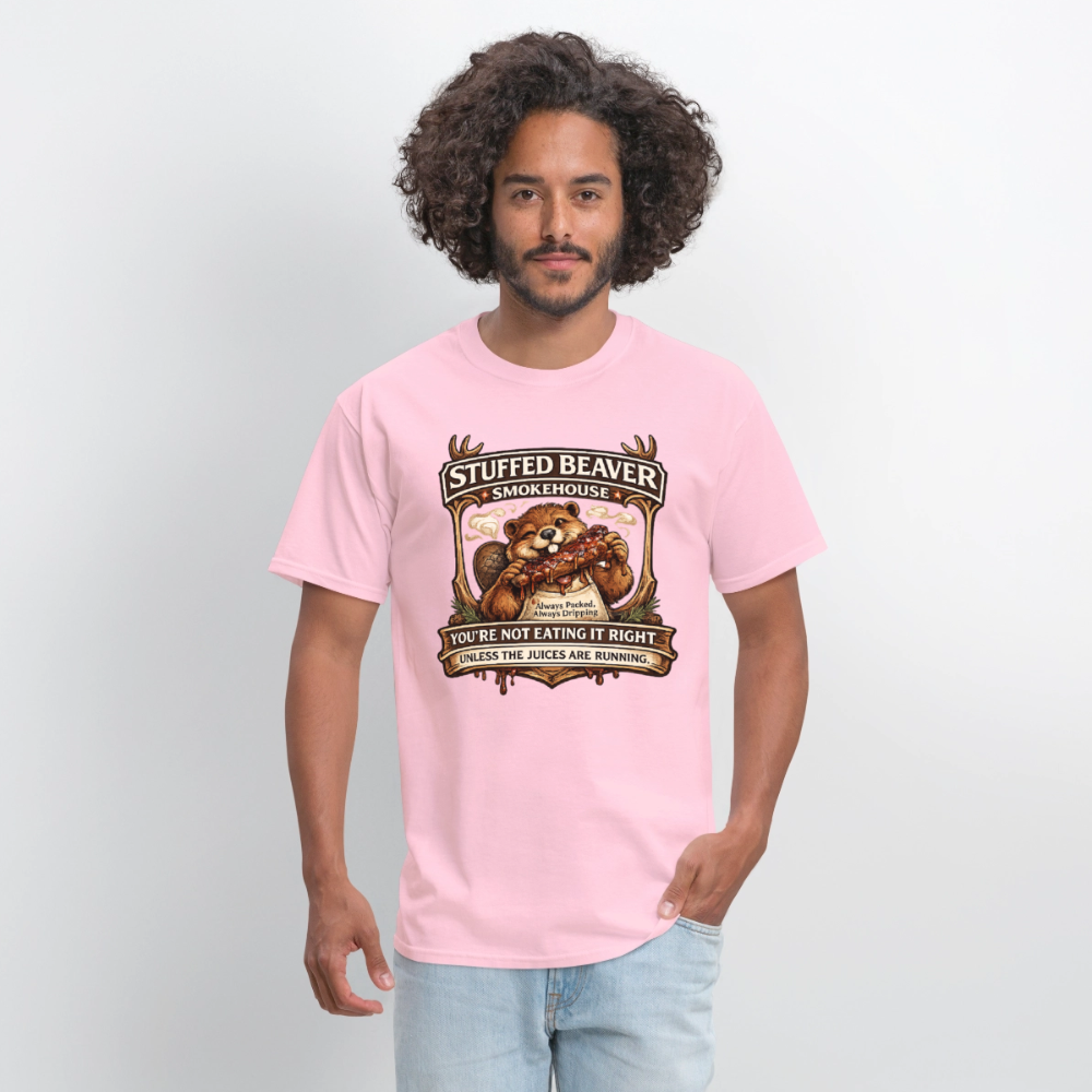 Stuffed Beaver Smokehouse Funny T-Shirt Color: Blue Dusk