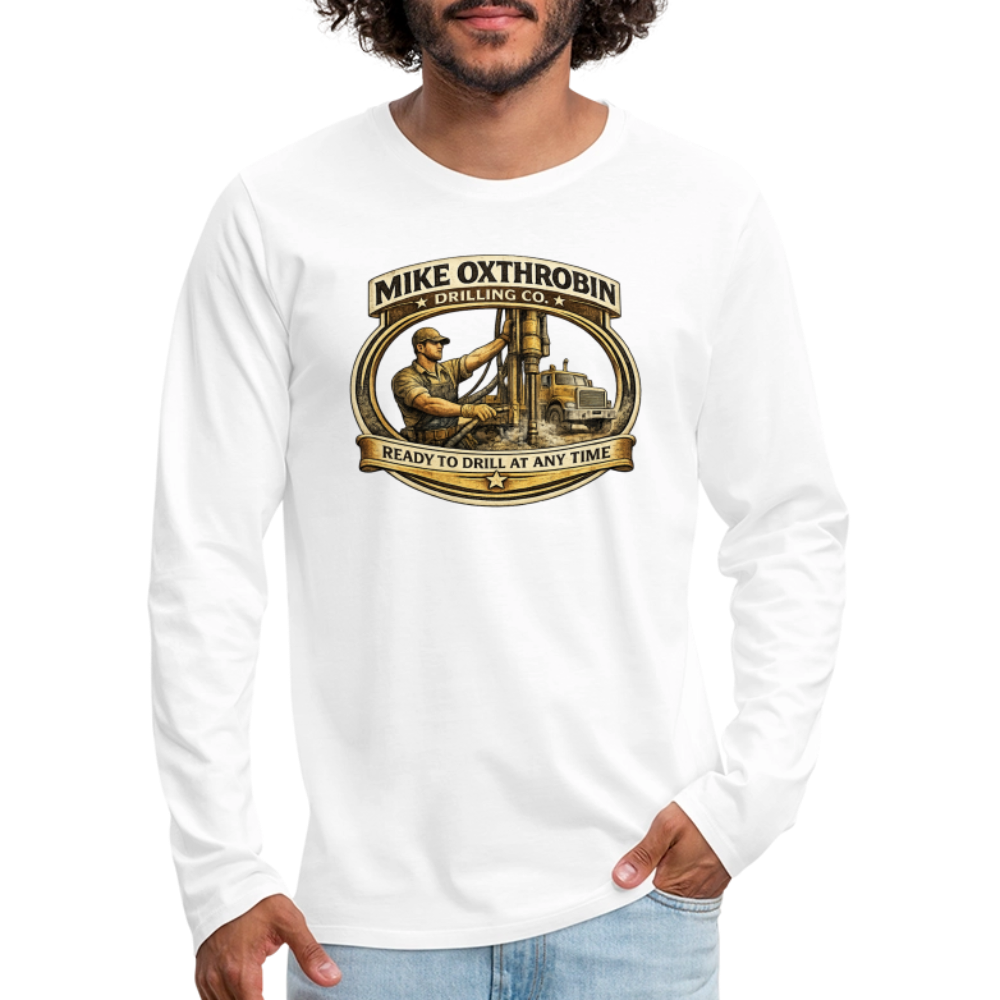 Mike Oxthrobin Drilling Co Long Sleeve Funny Adult Humor Shirt Color: heather burgundy