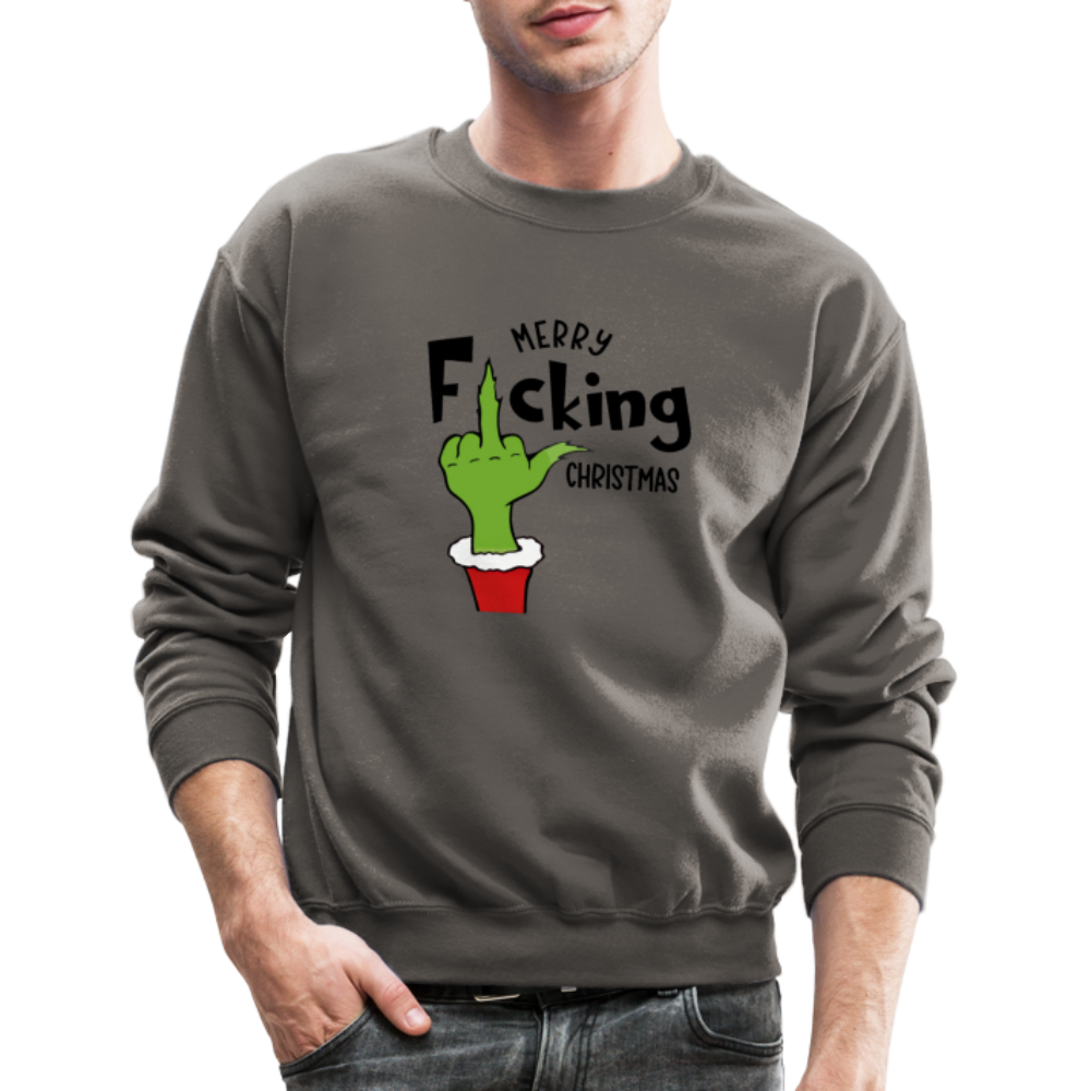 Merry F*cking Christmas Grumpy Middle Finger Sweatshirt - asphalt gray