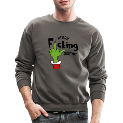 Merry F*cking Christmas Grumpy Middle Finger Sweatshirt - asphalt gray