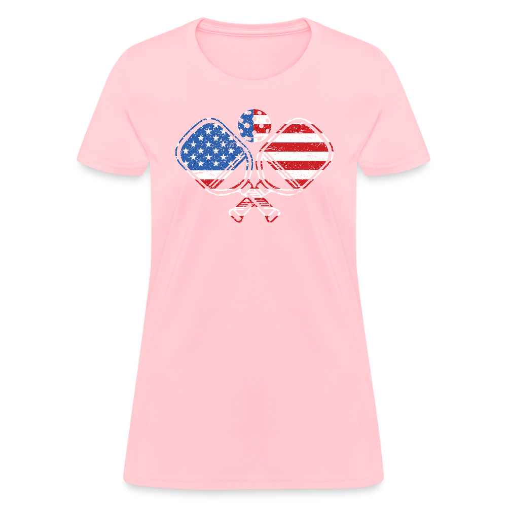 American Flag Pickleball Paddle Women's Contoured T-Shirt - pink