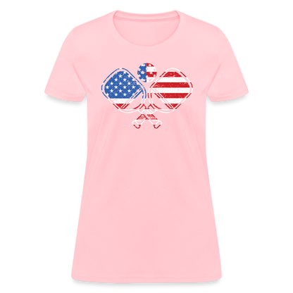 American Flag Pickleball Paddle Women's Contoured T-Shirt - pink