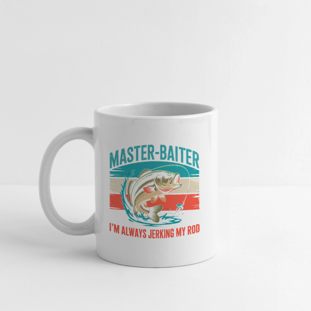 Master Baiter Jerking My Rod Funny Fishing Coffee Mug - white