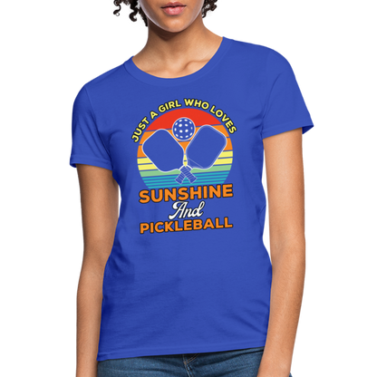 Just A Girl Who Loves Sunshine and Pickleball Women's Contoured T-Shirt - royal blue