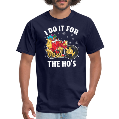 Christmas Biker Santa Riding Motorcycle I Do It For The Ho's T-Shirt - navy