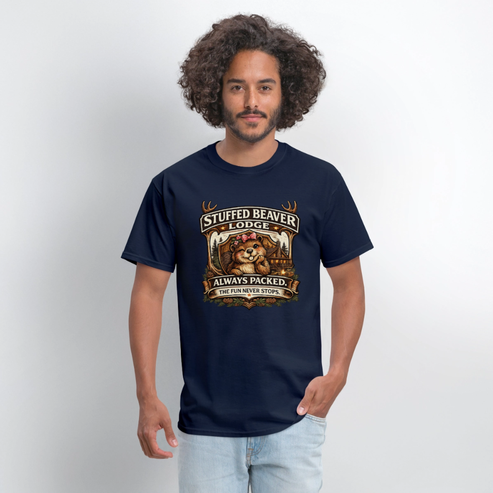 Stuffed Beaver Lodge Funny Adult T-Shirt Color: Black