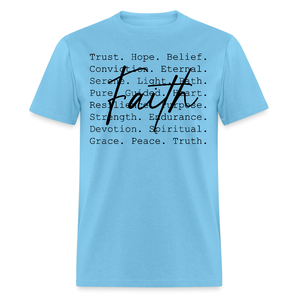 Faith Word Art Inspirational T-Shirt - aquatic blue