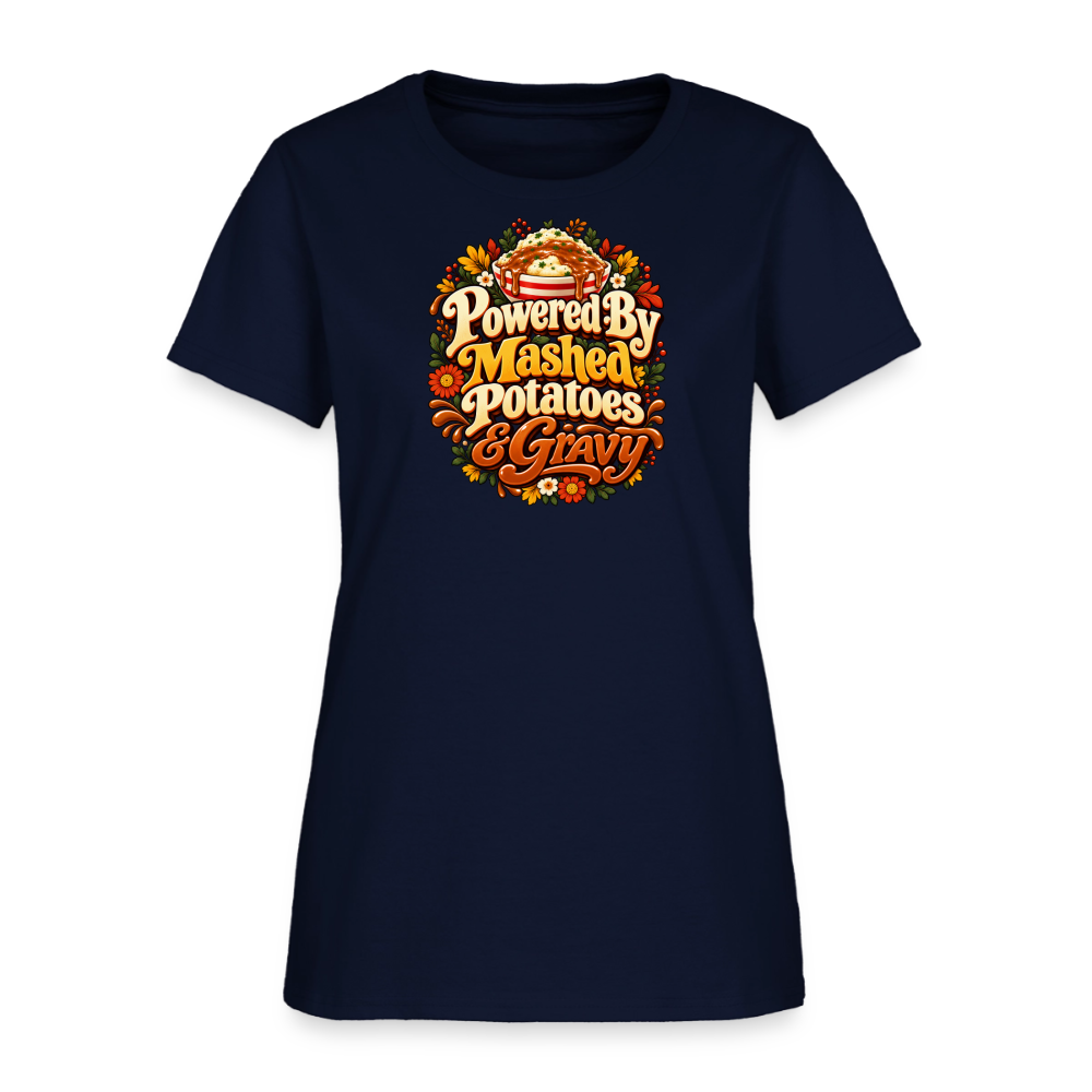 Powered by Mashed Potatoes & Gravy – Fall Floral Women’s T-Shirt - navy