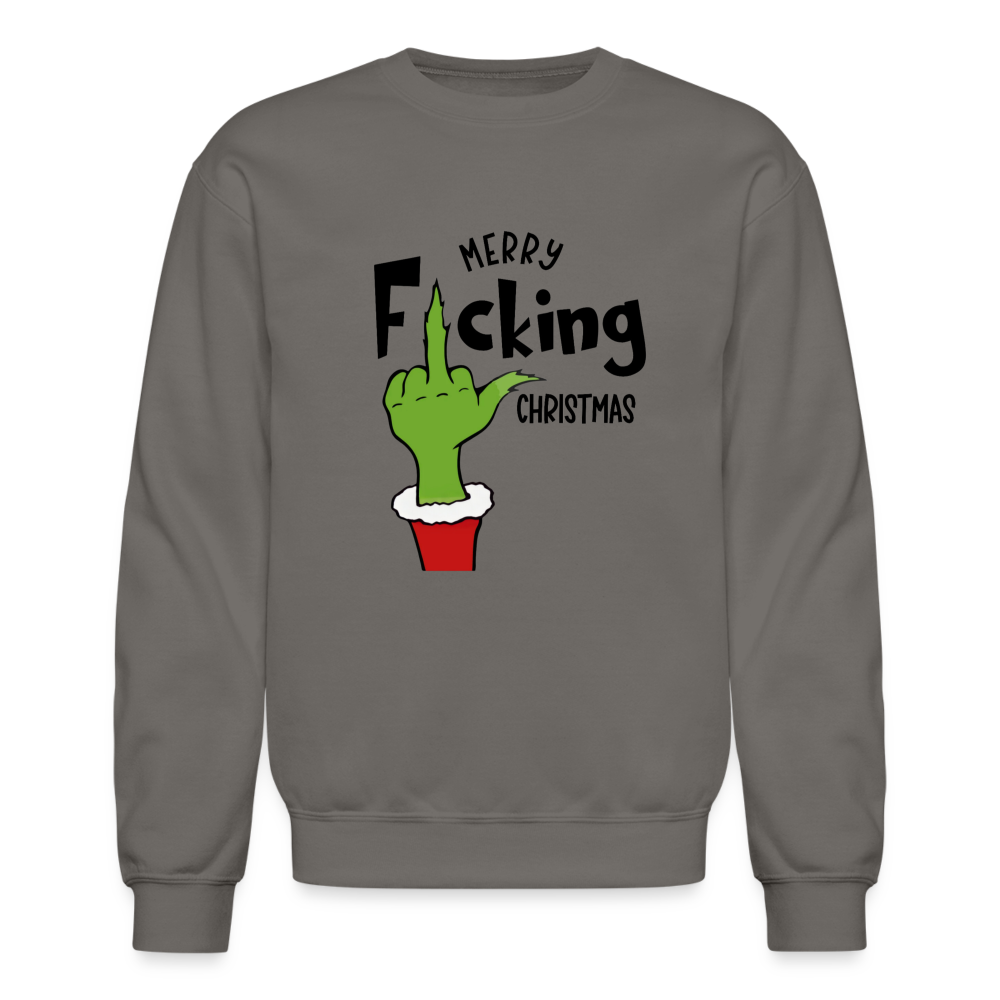 Merry F*cking Christmas Grumpy Middle Finger Sweatshirt - asphalt gray