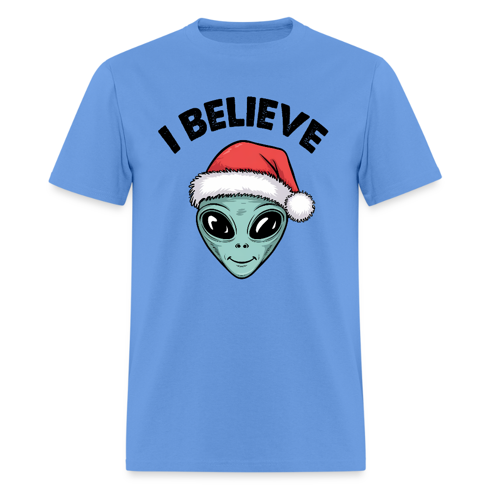 I Believe in Santa T-Shirt – Funny Alien Christmas Tee Color: carolina blue
