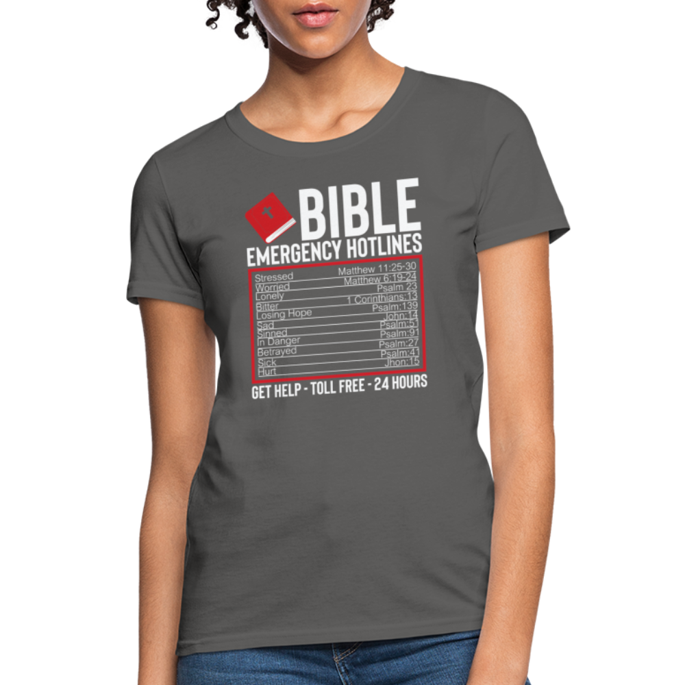 Bible Emergency Hotline (Scriptures) Women's Contoured T-Shirt - charcoal