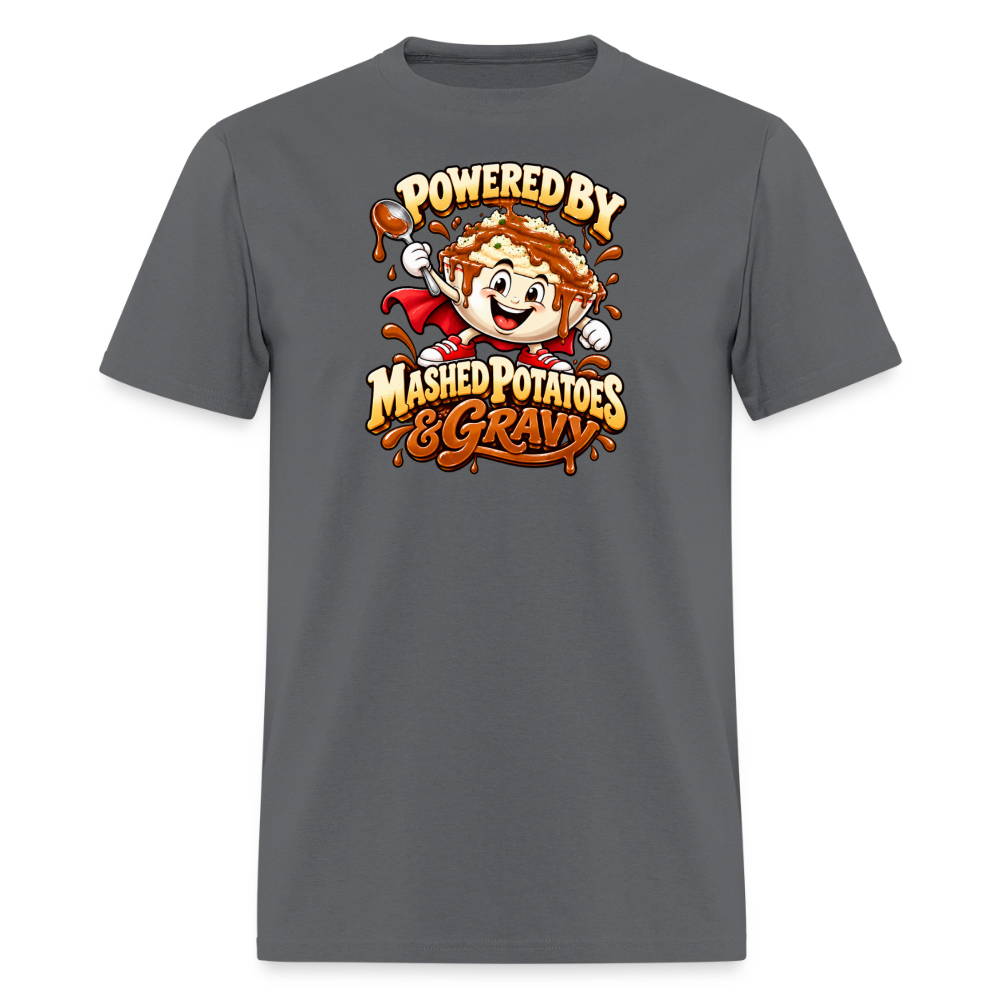 Powered by Mashed Potatoes & Gravy – Superhero T-Shirt - charcoal