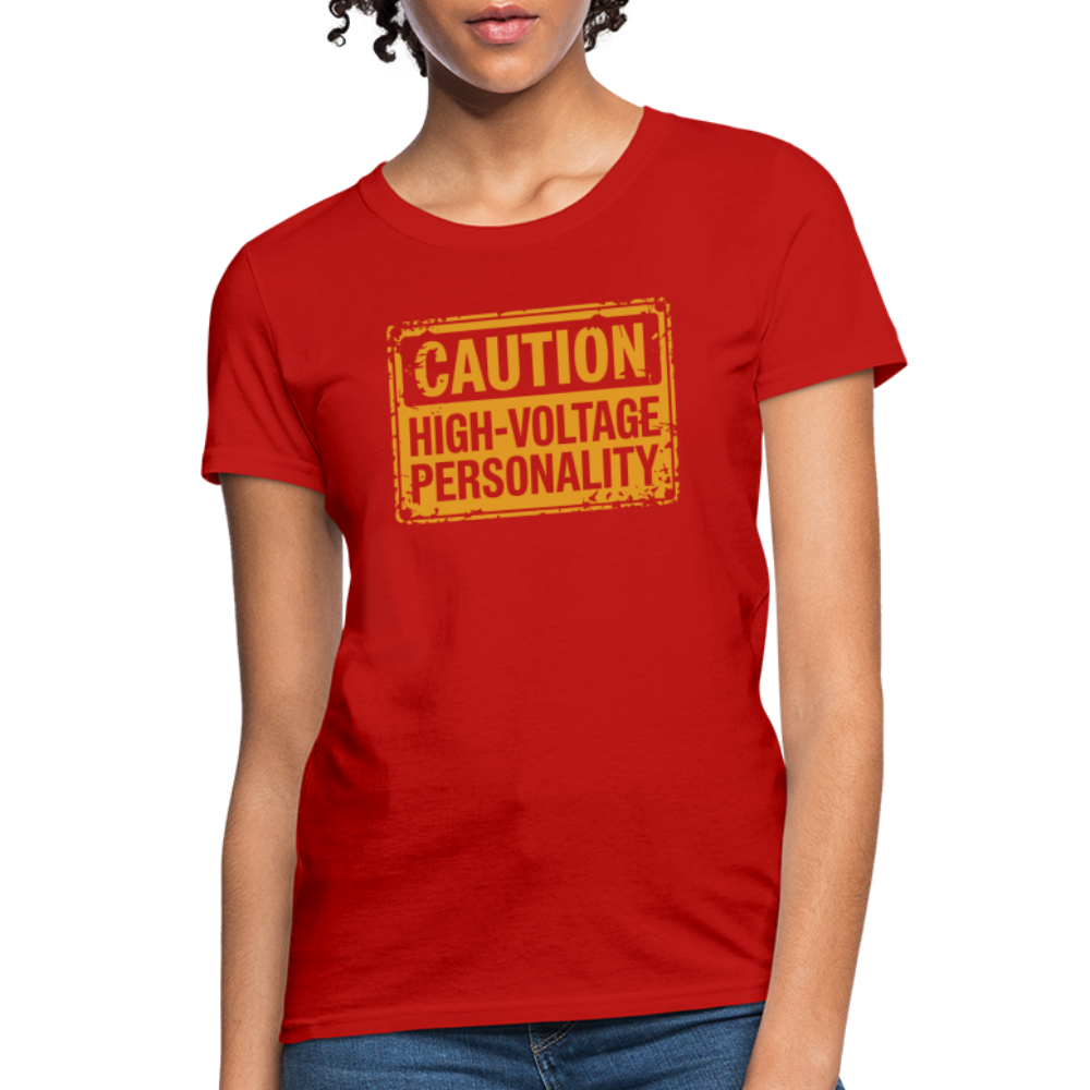 Caution High Voltage Personality Women's Contoured T-Shirt - red