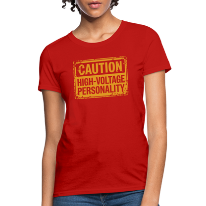 Caution High Voltage Personality Women's Contoured T-Shirt - red