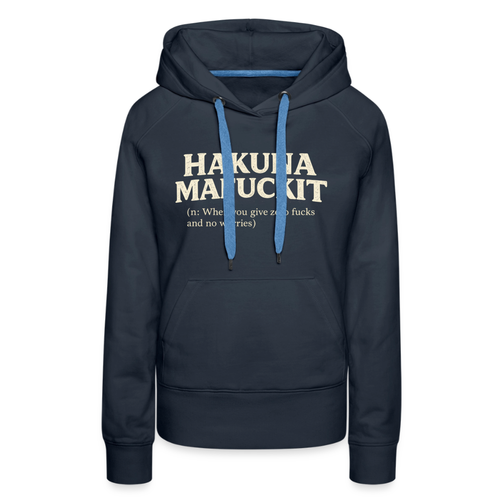 Hakuna Mafuckit Women’s Funny Graphic Hoodie Color: Heather Denim