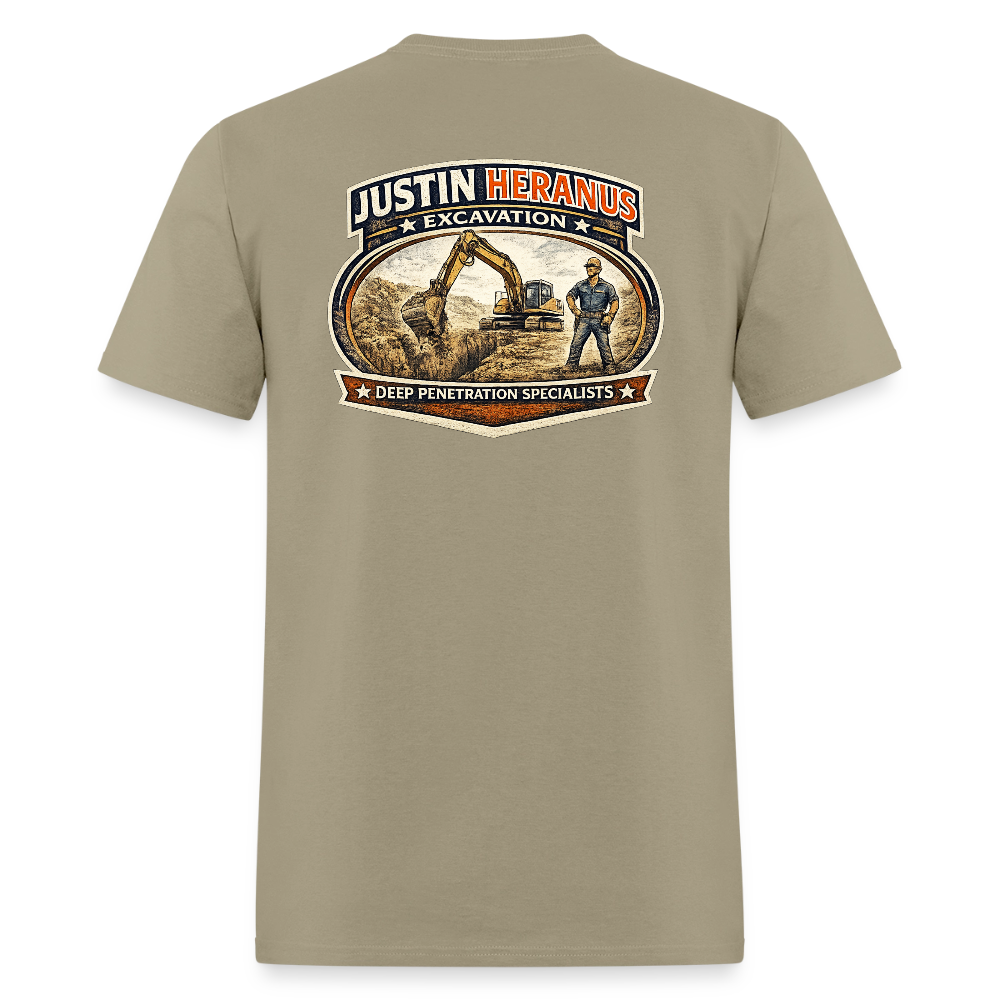 Justin Heranus Drilling Co Double-Sided Funny Humor Tee Color: safari