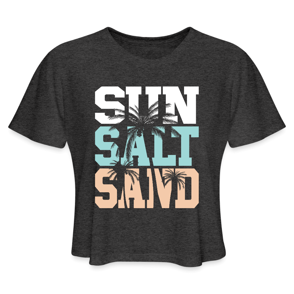 Sun Salt Sand Women’s Crop Top with Palm Tree Design - deep heather