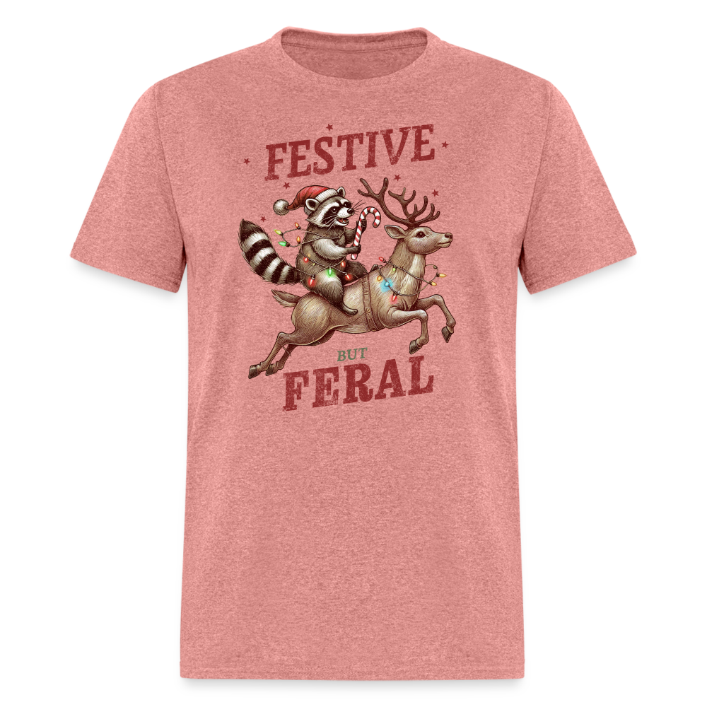 Festive But Feral Raccoon Christmas T-Shirt - heather mauve