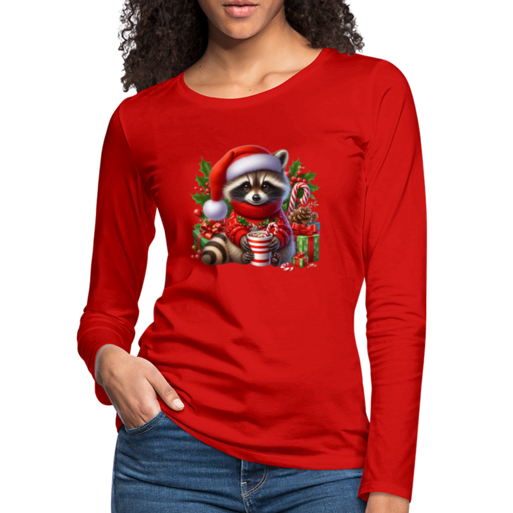 Christmas Cute Feral Raccoon Women's Premium Long Sleeve T-Shirt - red