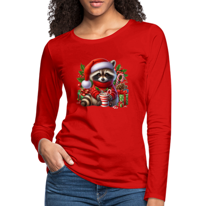 Christmas Cute Feral Raccoon Women's Premium Long Sleeve T-Shirt - red