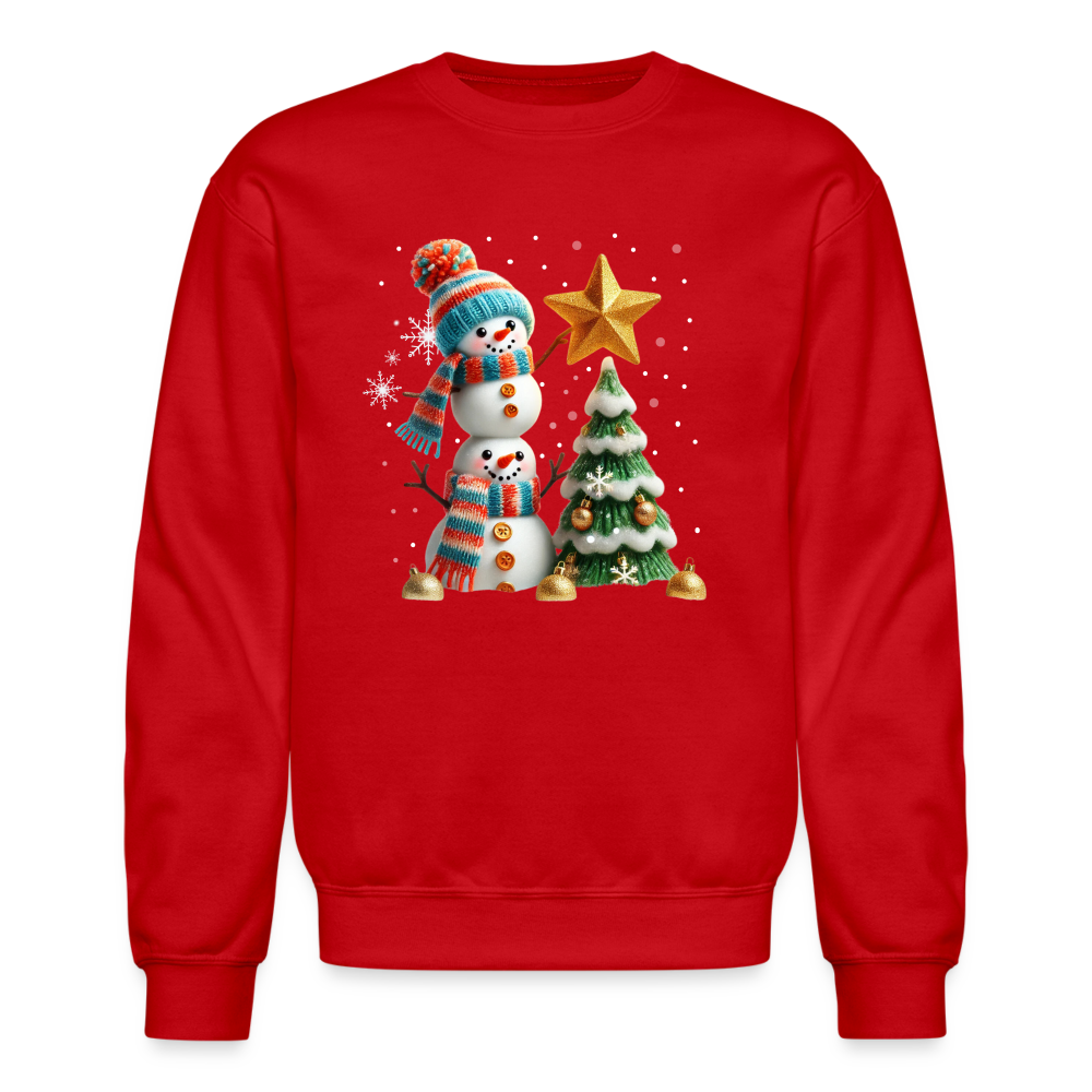 Cute Christmas Funny Snowman Decorating Tree Sweatshirt - red