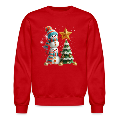 Cute Christmas Funny Snowman Decorating Tree Sweatshirt - red