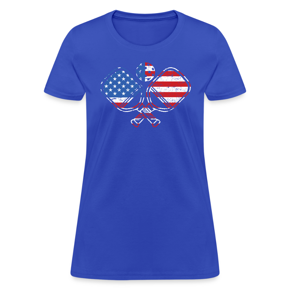 American Flag Pickleball Paddle Women's Contoured T-Shirt - royal blue