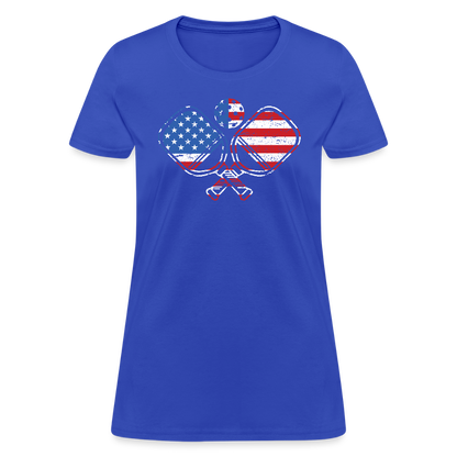 American Flag Pickleball Paddle Women's Contoured T-Shirt - royal blue