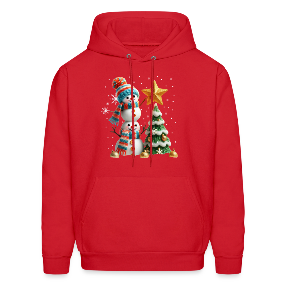 Cute Christmas Funny Snowman Decorating Tree Hoodie - red