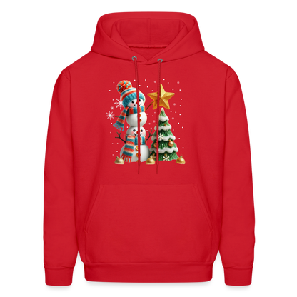 Cute Christmas Funny Snowman Decorating Tree Hoodie - red