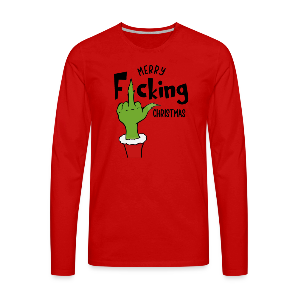 Merry F*cking Christmas Grumpy Middle Finger Men's Premium Long Sleeve T-Shirt - red