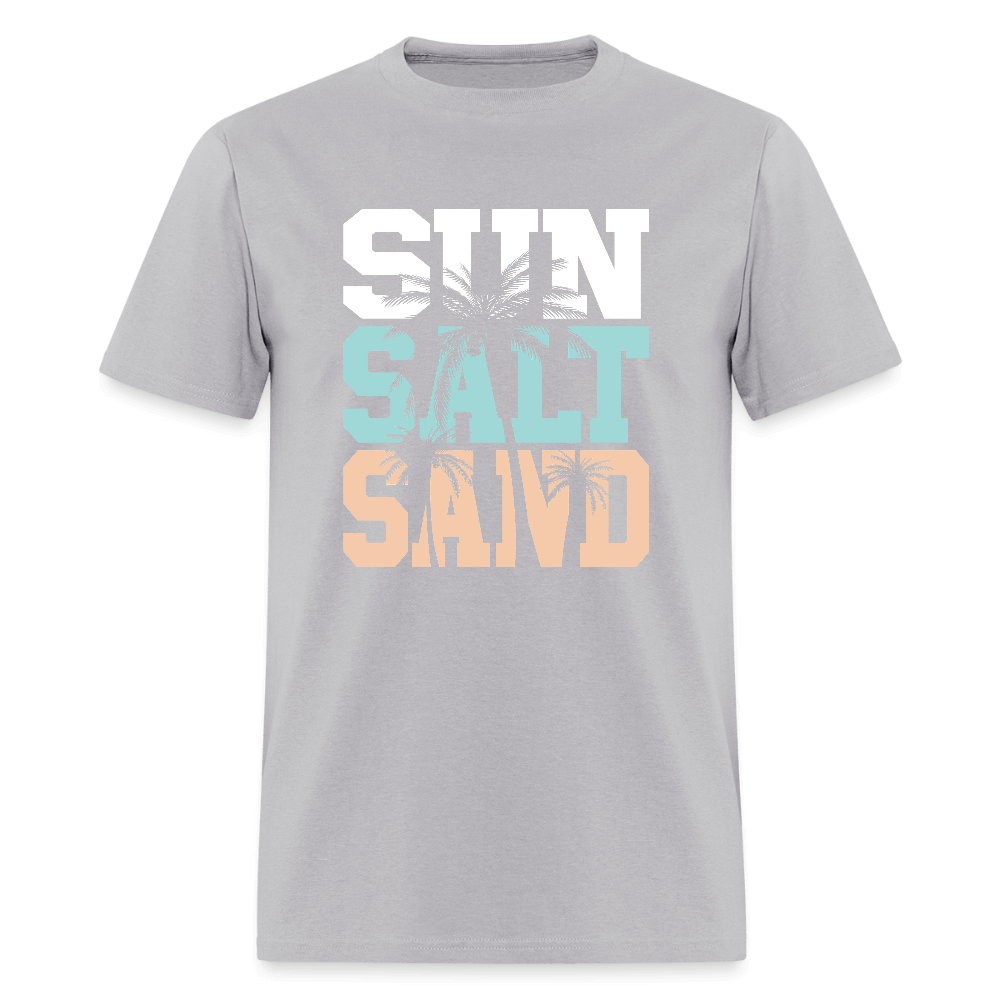 Sun Salt Sand Beach T-Shirt with Palm Tree Design - gravel 