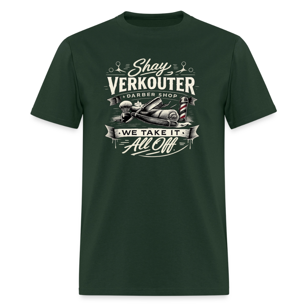 Shay Verkouter Barber Shop Funny Adult T-Shirt Color: Forest Green