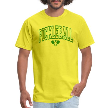 Pickleball T-Shirt (Green Arch Letters) - yellow