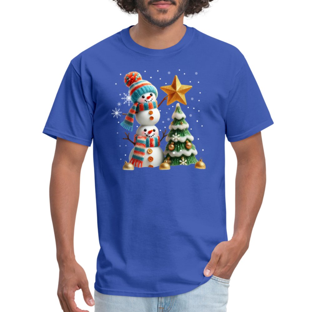 Cute Christmas Funny Snowman Decorating Tree T-Shirt - royal blue