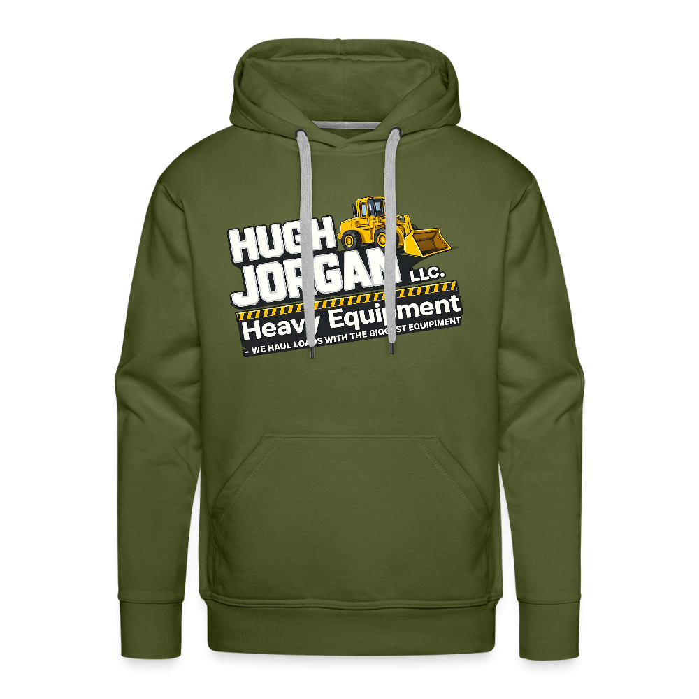 Hugh Jorgan Heavy Equipment Hoodie – Adult Humor Men's Hoodie Color: olive green