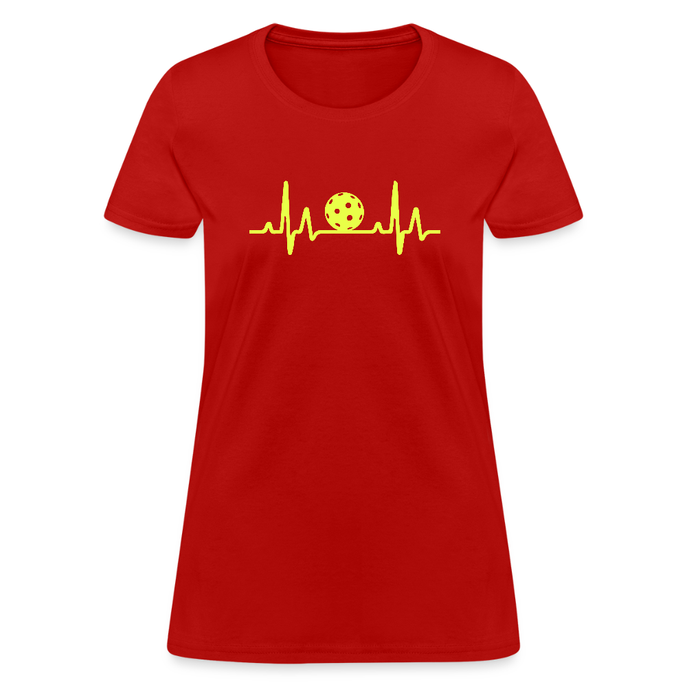 Pickleball Heartbeat Women's Contoured T-Shirt - red