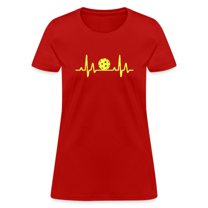 Pickleball Heartbeat Women's Contoured T-Shirt - red