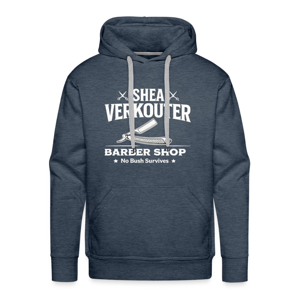Shea Verkouter Barber Shop Funny Adult Humor Premium Hoodie Color: Heather Denim