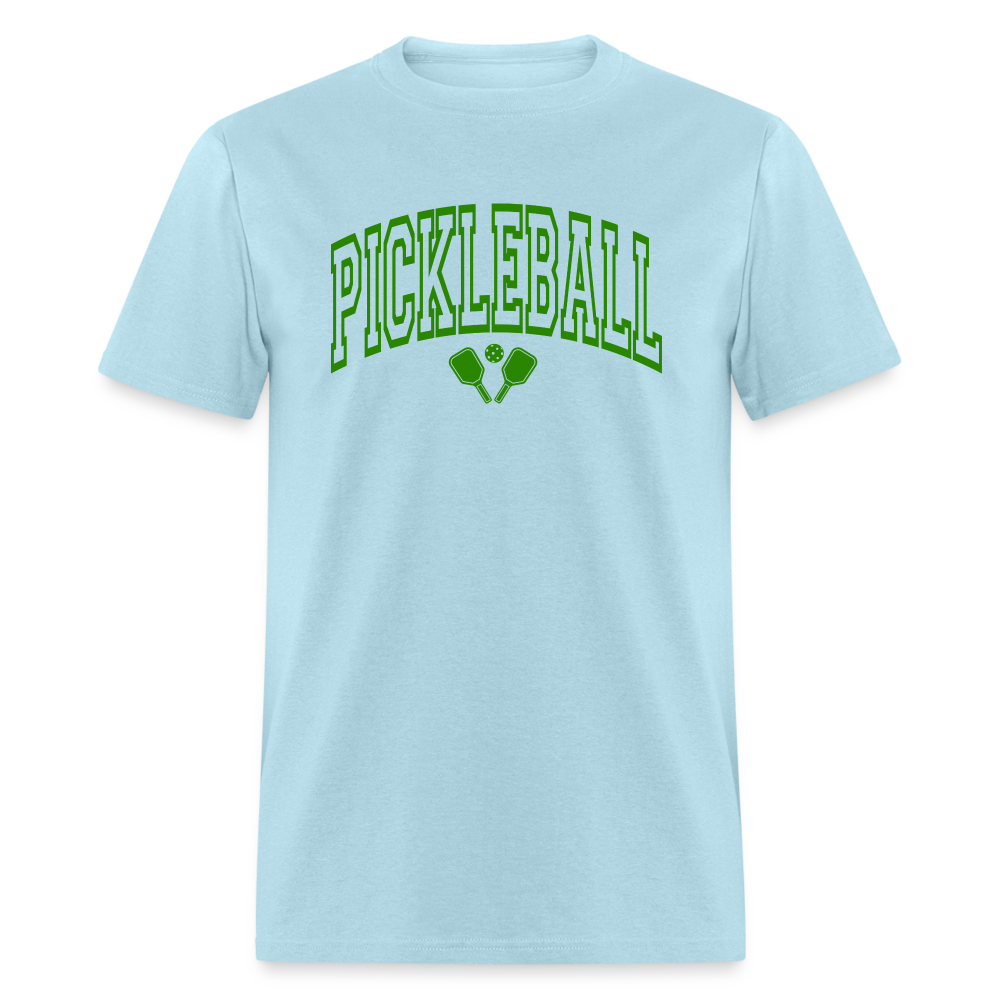 Pickleball T-Shirt (Green Arch Letters) - powder blue